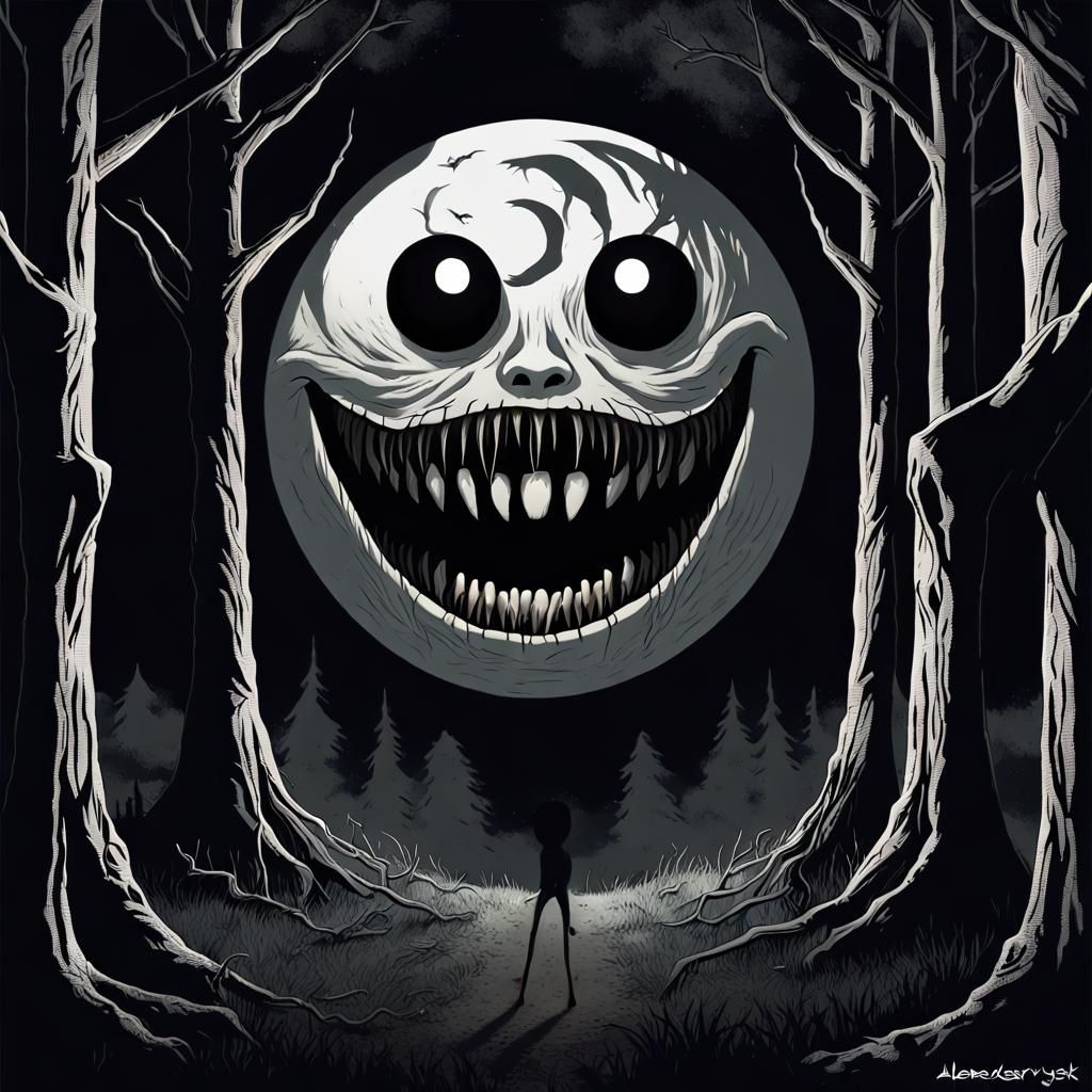 Creepy Face Before a Full Moon in Digital Art