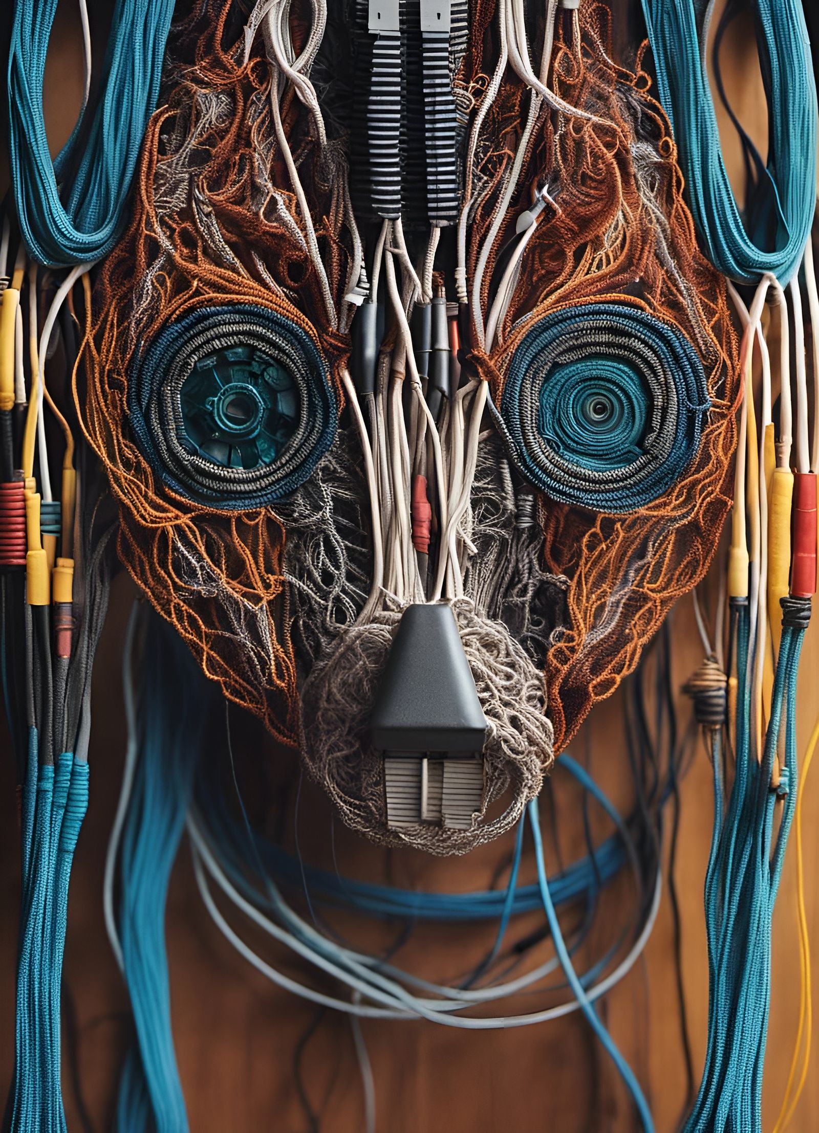 Intricate Macrame Sculpture from Computer Cables