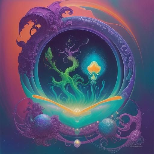 Astronaut and Alien Under Opal Castle: Surreal Digital Art