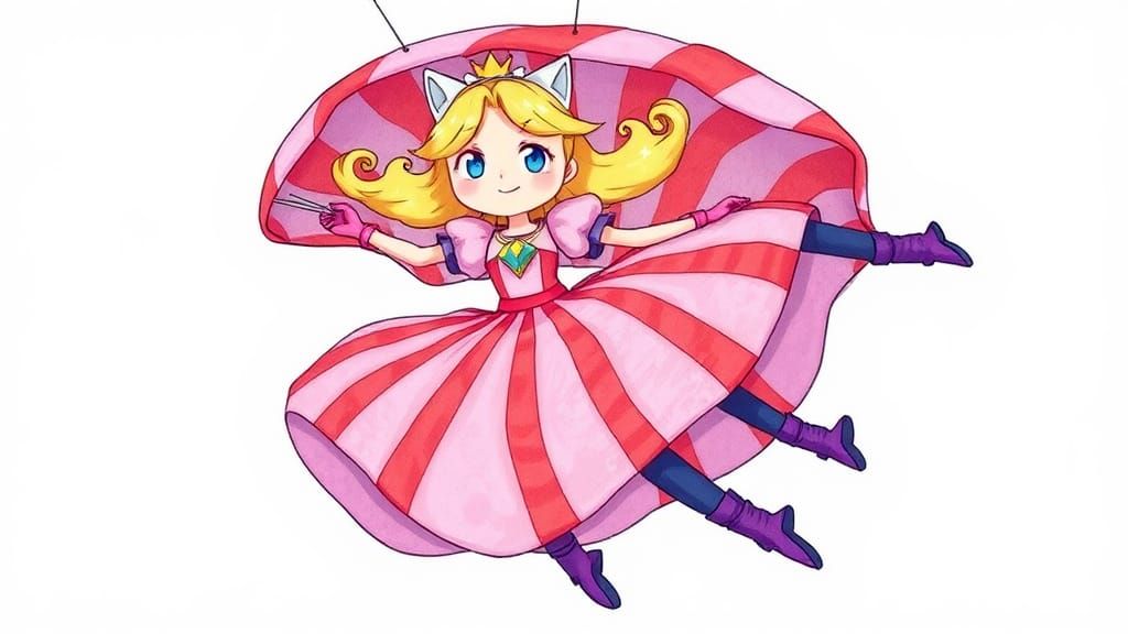 Cartoon Princess Skydiving with Dress Parachute