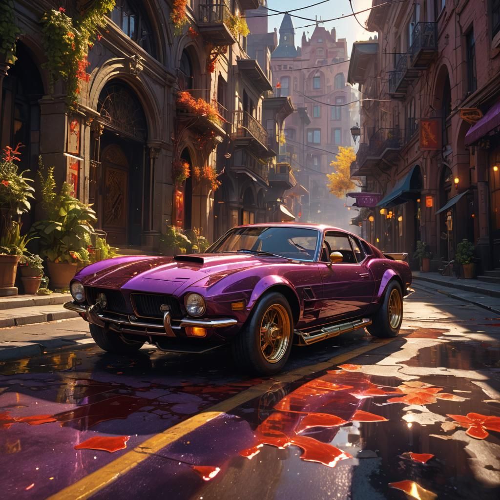 Blood-Red Car in Dark Fantasy Style