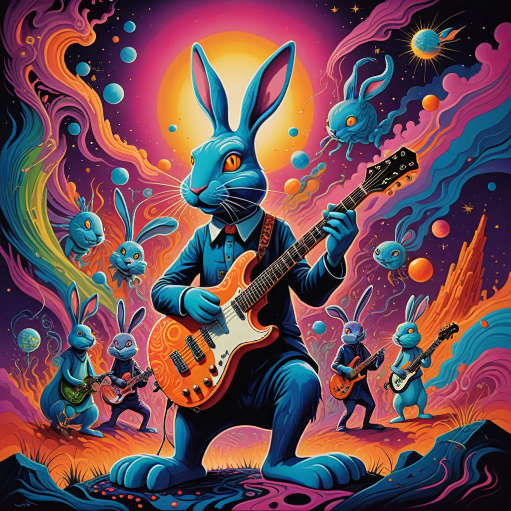 Psychedelic Rock Convergence in Vibrant Dreamlike Style