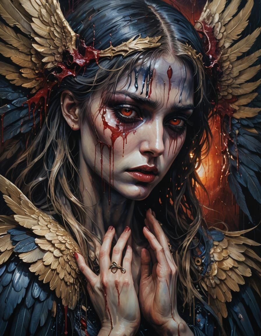 Bleeding Angel Portrait in Dark Fantasy Style