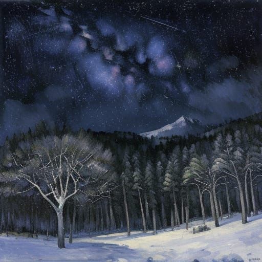 Starry Galaxy Sky in Post-Impressionist Style