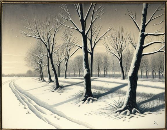 Etching of a Landscape Transitioning from Winter to Spring