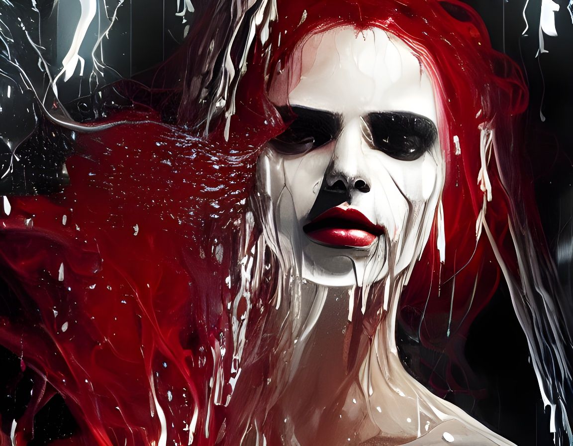 Surreal Scene of a Woman with a Third Eye and Distressed Tex...