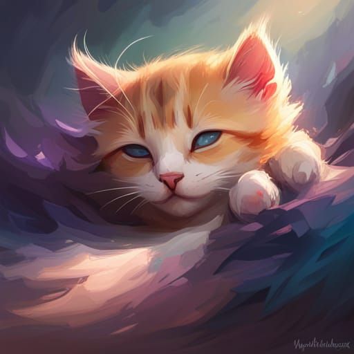 Cute Kitten Asleep: Hyperdetailed Portrait