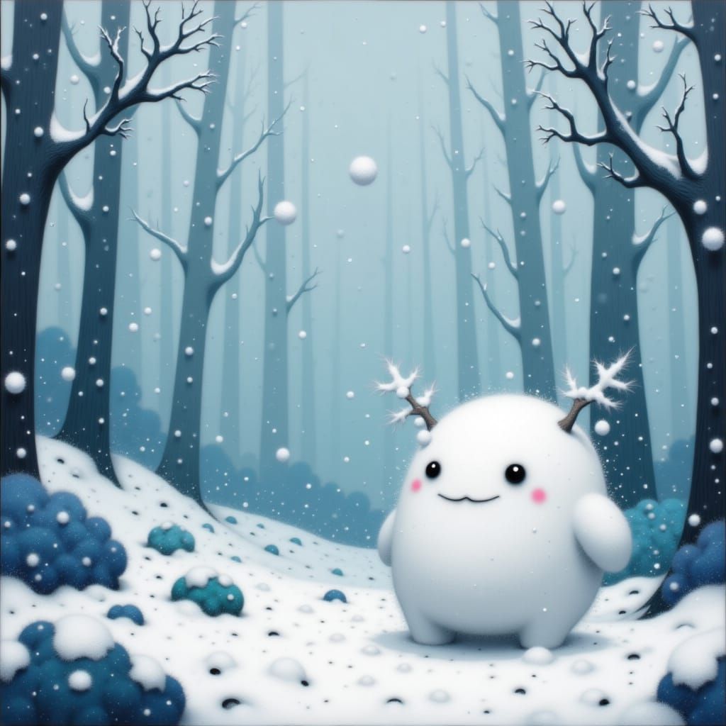 Whimsical Snow Monster in Winter Wonderland
