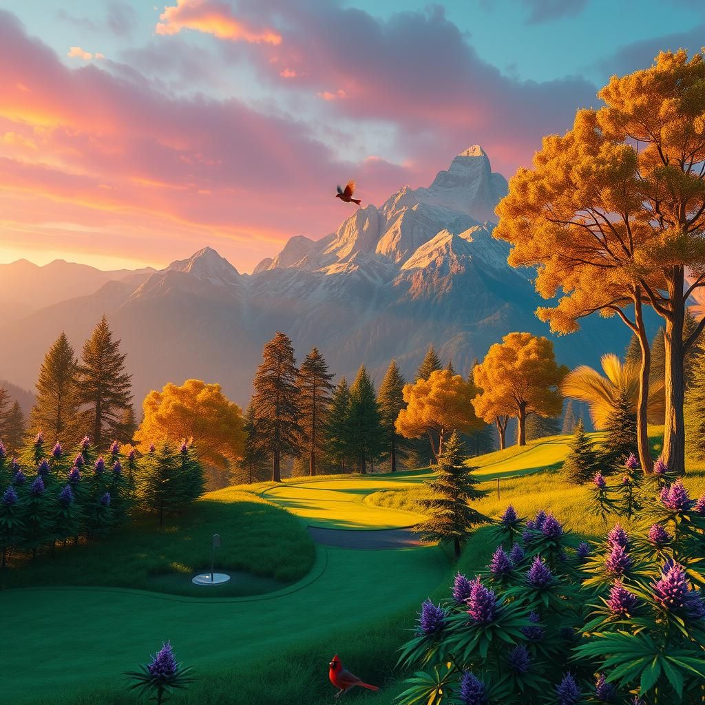 Twilight Disc Golf Course with Marijuana, Fantasy Concept Ar...