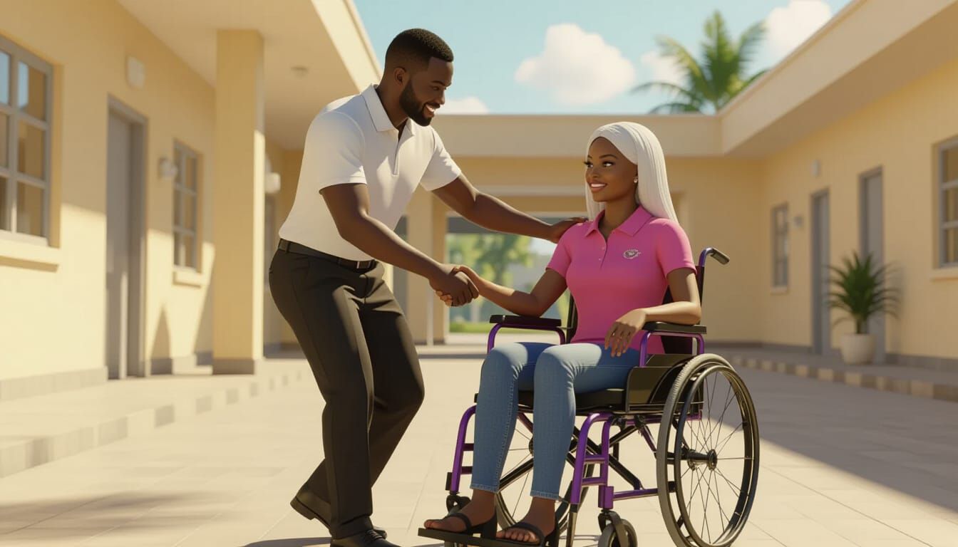 Hopeful Determination in Hospital Courtyard