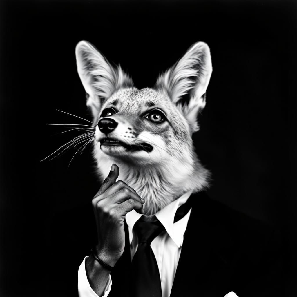 Anthropomorphic Fox in Surrealist Portrait