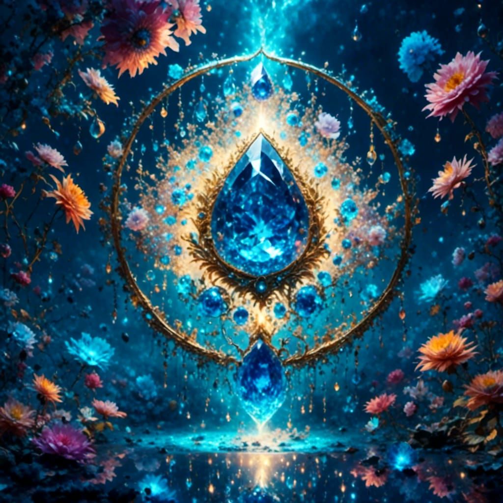 Mystical Blue Flower with Water Droplet