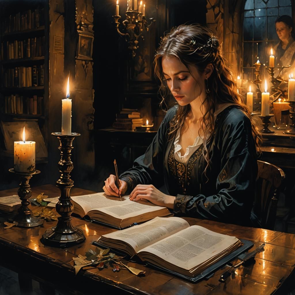 Woman Reads by Candlelight in Secret Library