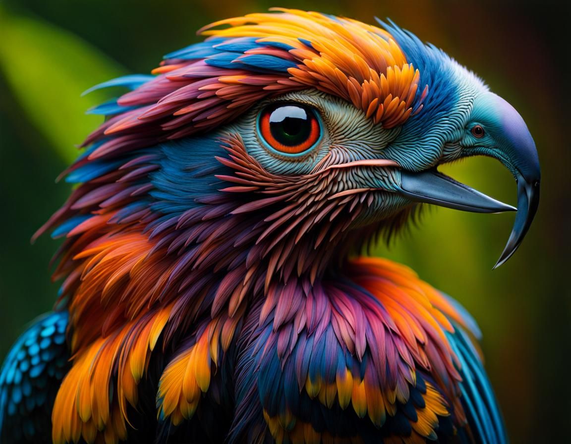 Psychedelic Cosmic Bird Portrait in Photorealistic Style