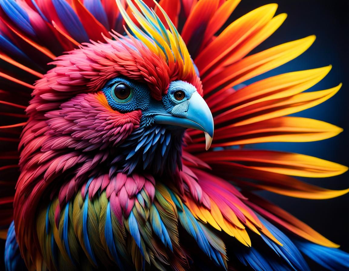 Psychedelic Cosmic Bird Portrait in Photorealistic Style