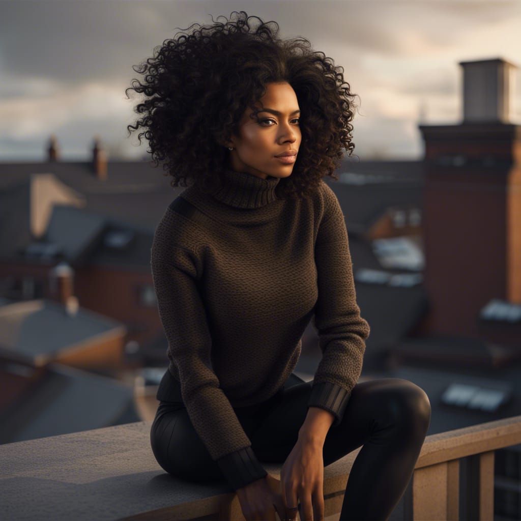 Beautiful Woman on Rooftop: Photorealistic Masterpiece