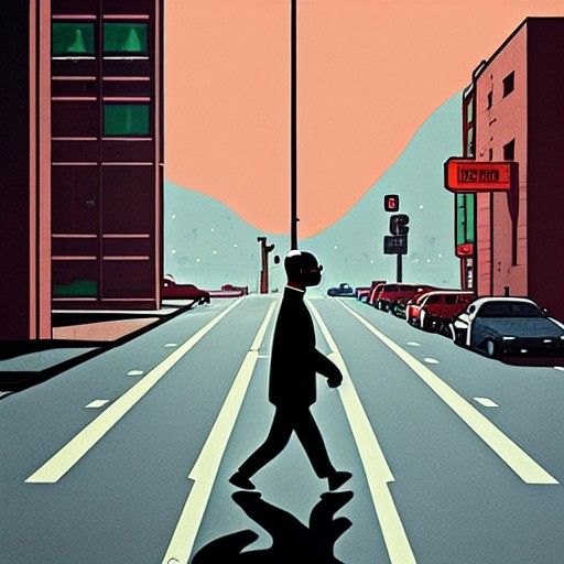 Bald Man Crossing Street: Pop Art Ink Painting