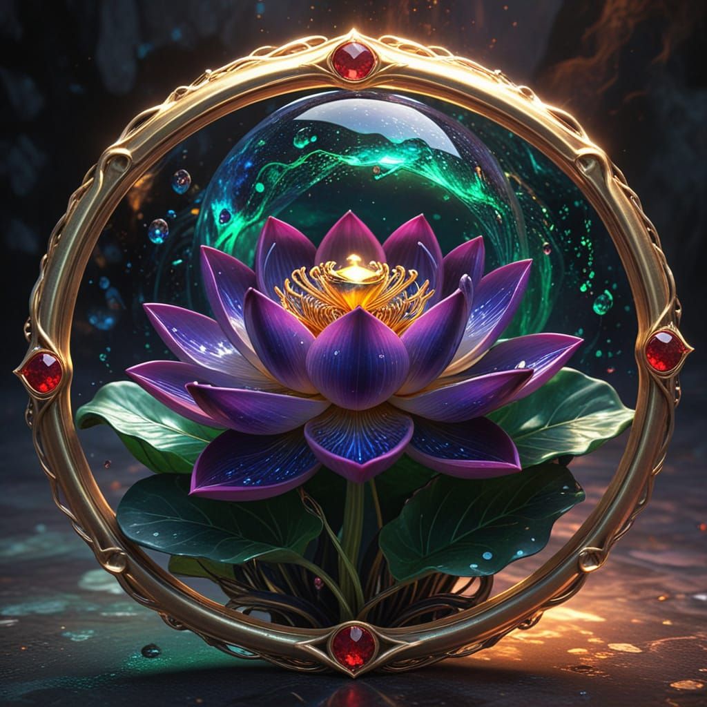 Ethereal Lotus Flower in Art Nouveau Gothic Style