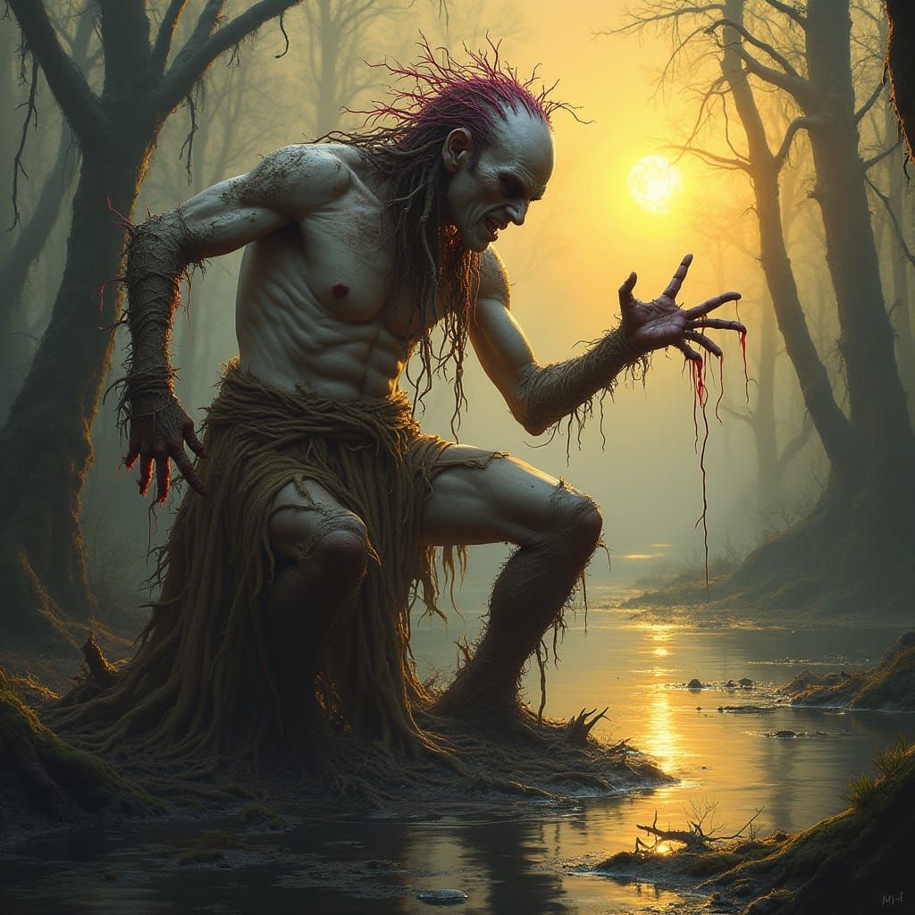 Dark Fantasy Shaman Transforms into Twisted, Branch-Like For...