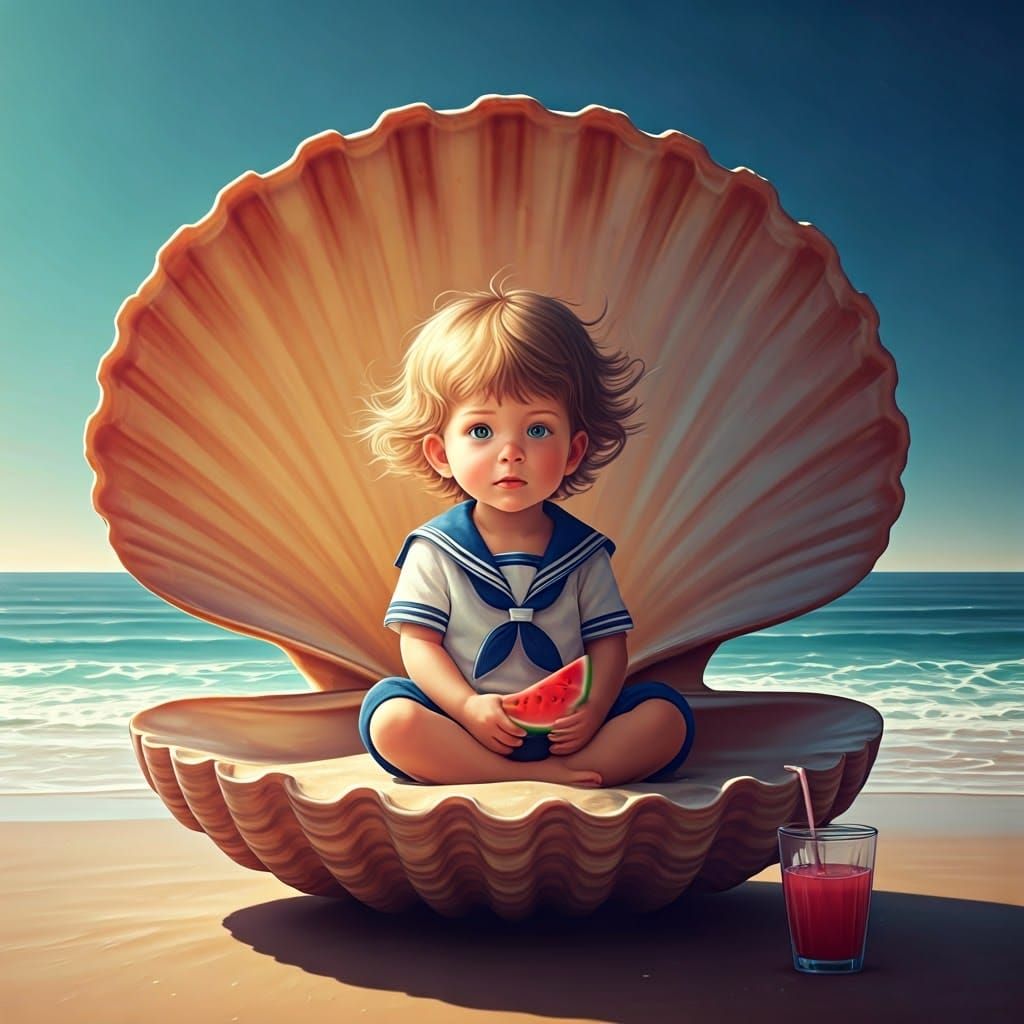 Peaceful Beachside Scene in Vibrant Pastel Colors