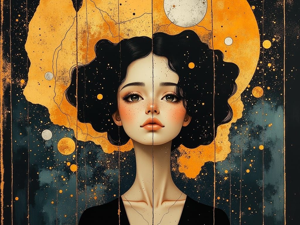 Woman in Stained Glass Landscape, Surrealist Style