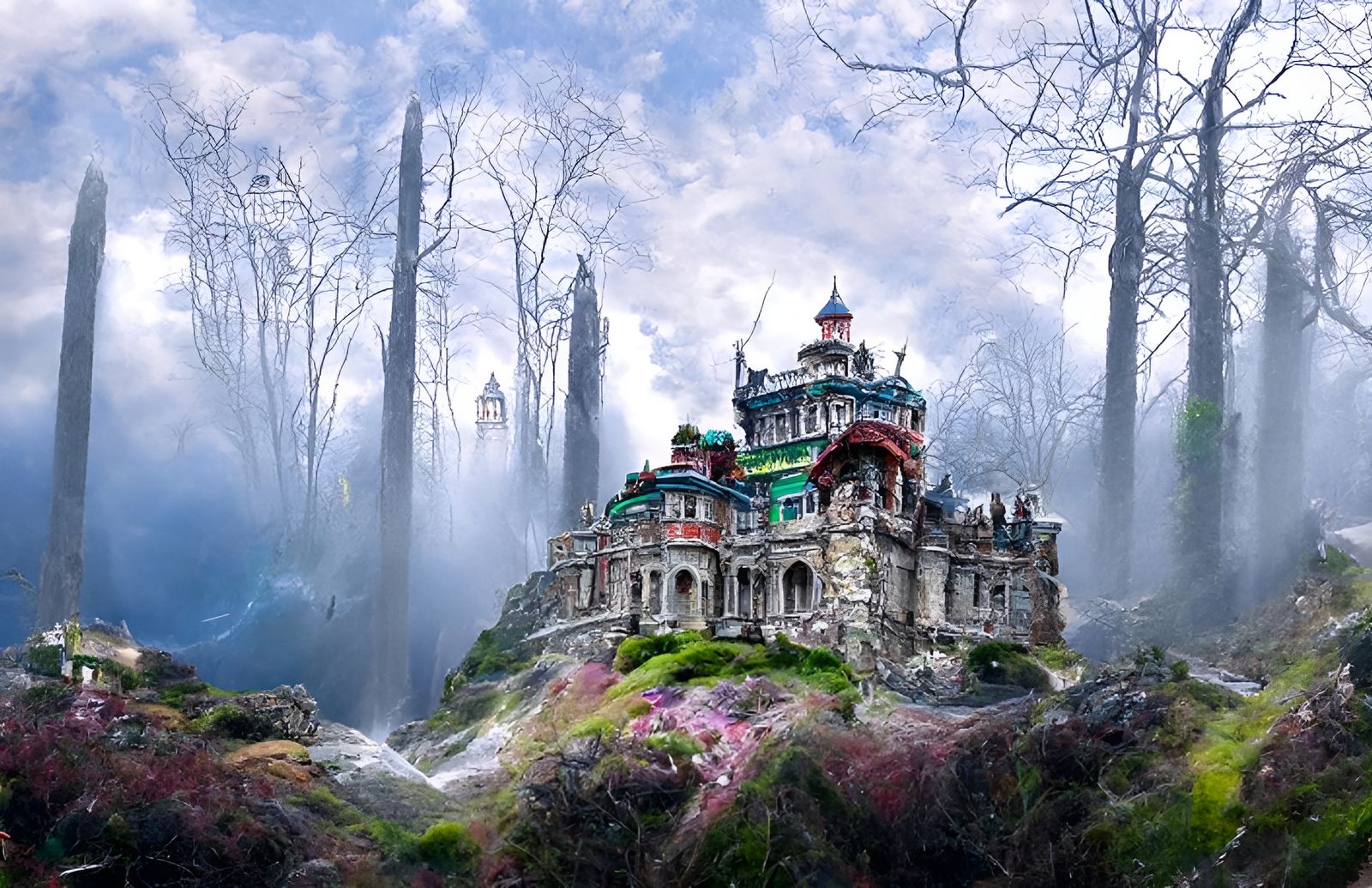 Ethereal Galactic Temple in Cel-Shaded Digital Art