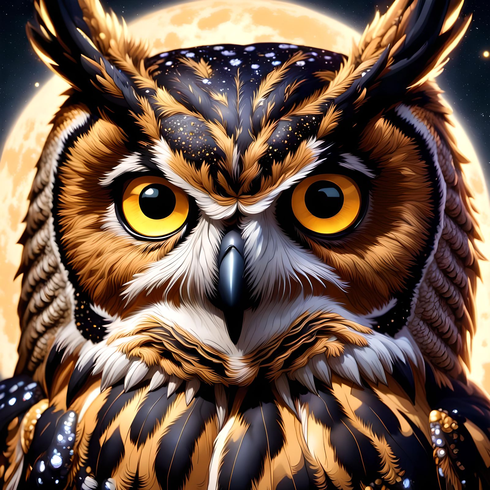 Majestic Owl Portrait Under Starry Sky in 8K