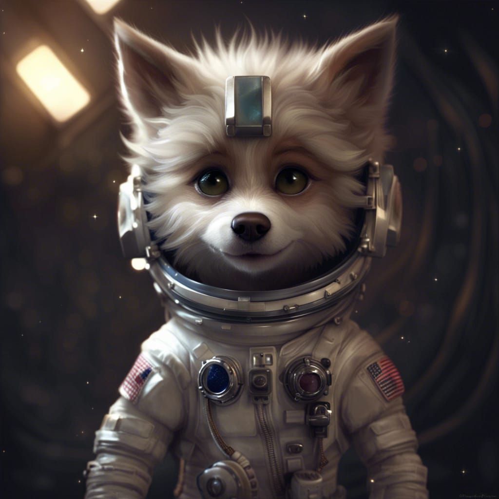 Adorable Furry Wolf Astronaut with Dramatic Lighting