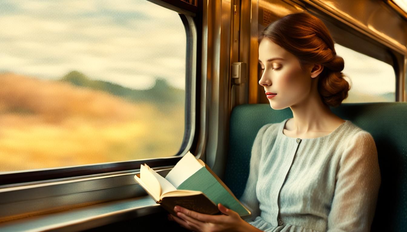 Woman on Train with Passing Memories