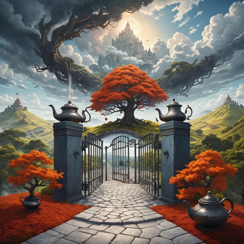 Fiery Teapot Landscape in Detailed Matte Style