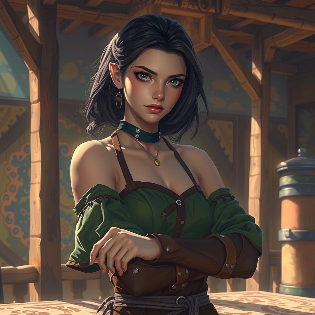 Hyper-Realistic Fantasy Tavern Scene in Earthy Tones