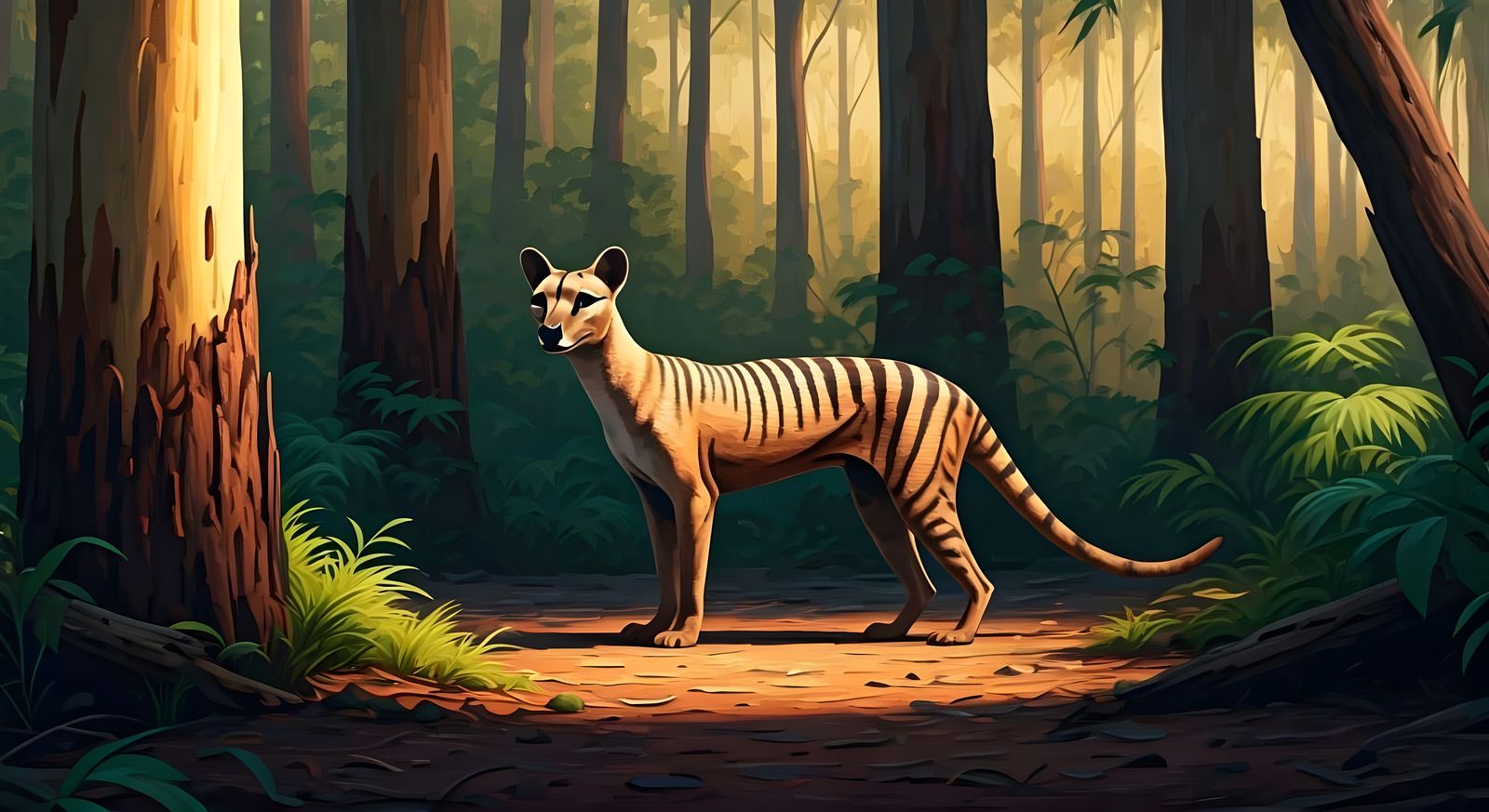 Mystical Striped Tasmanian Tiger in Australian Bush