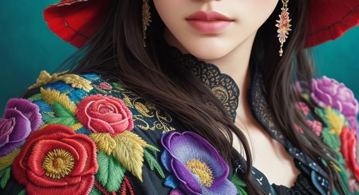 Intricate Floral Embroidery Sampler in Hyperrealistic Style
