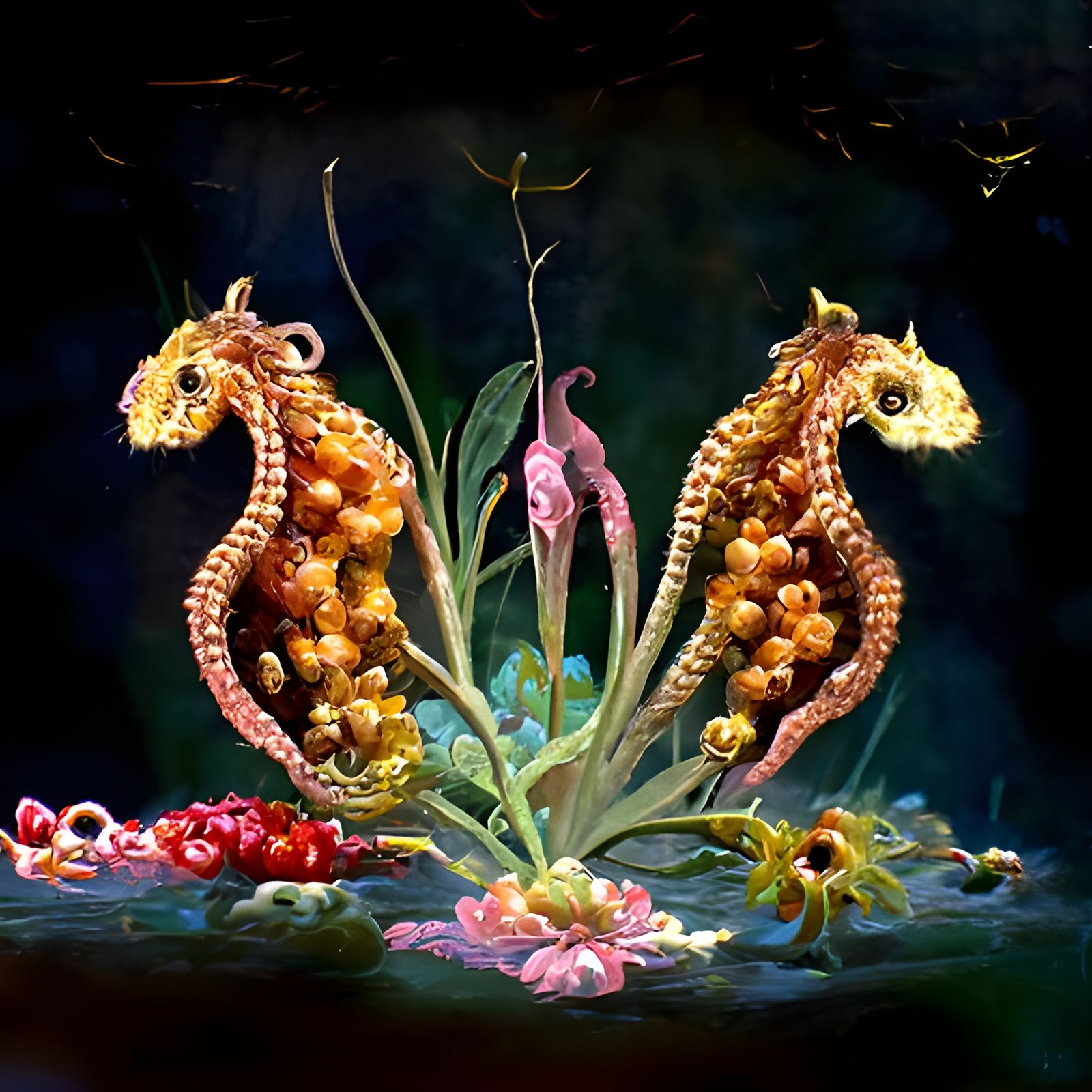 Surreal Seahorses Painting in Digital Art Style