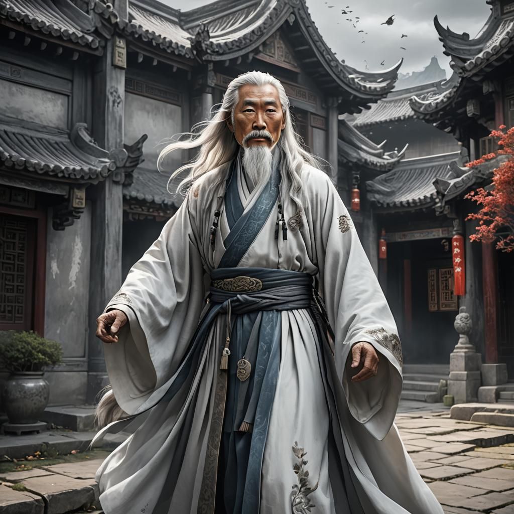Ethereal Old Chinese Man in Silver Hanfu