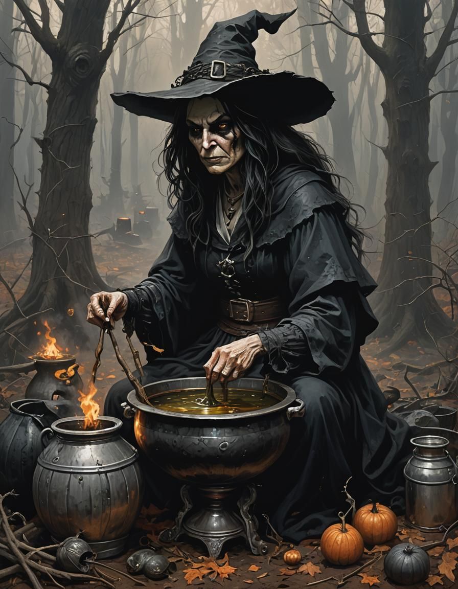 Dark Salem Witch Brewing Potion