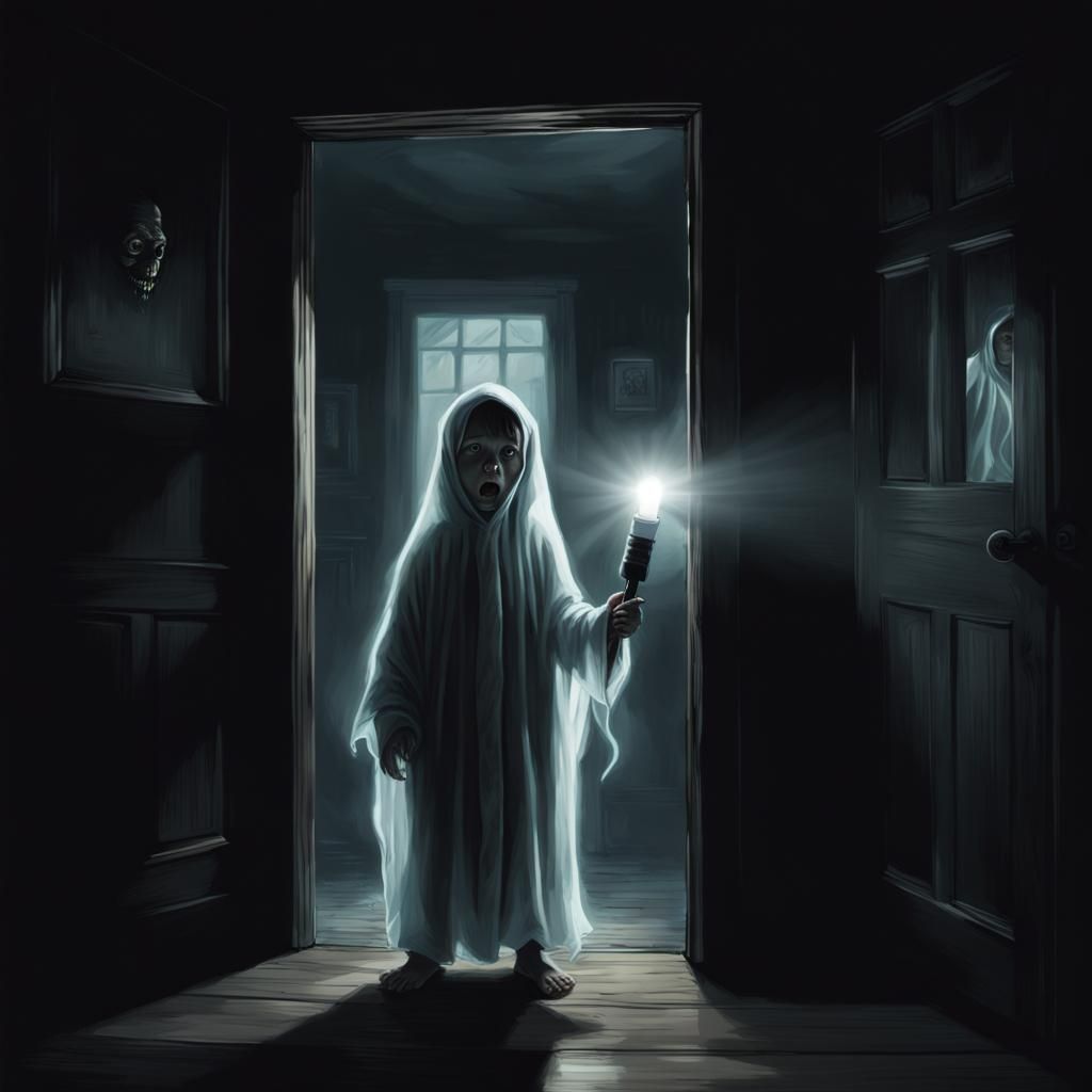 Sinister Ghostly Apparition in Dark House Doorway