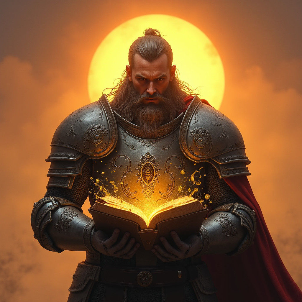 Armored Cleric with Runes in Matte Painting Style