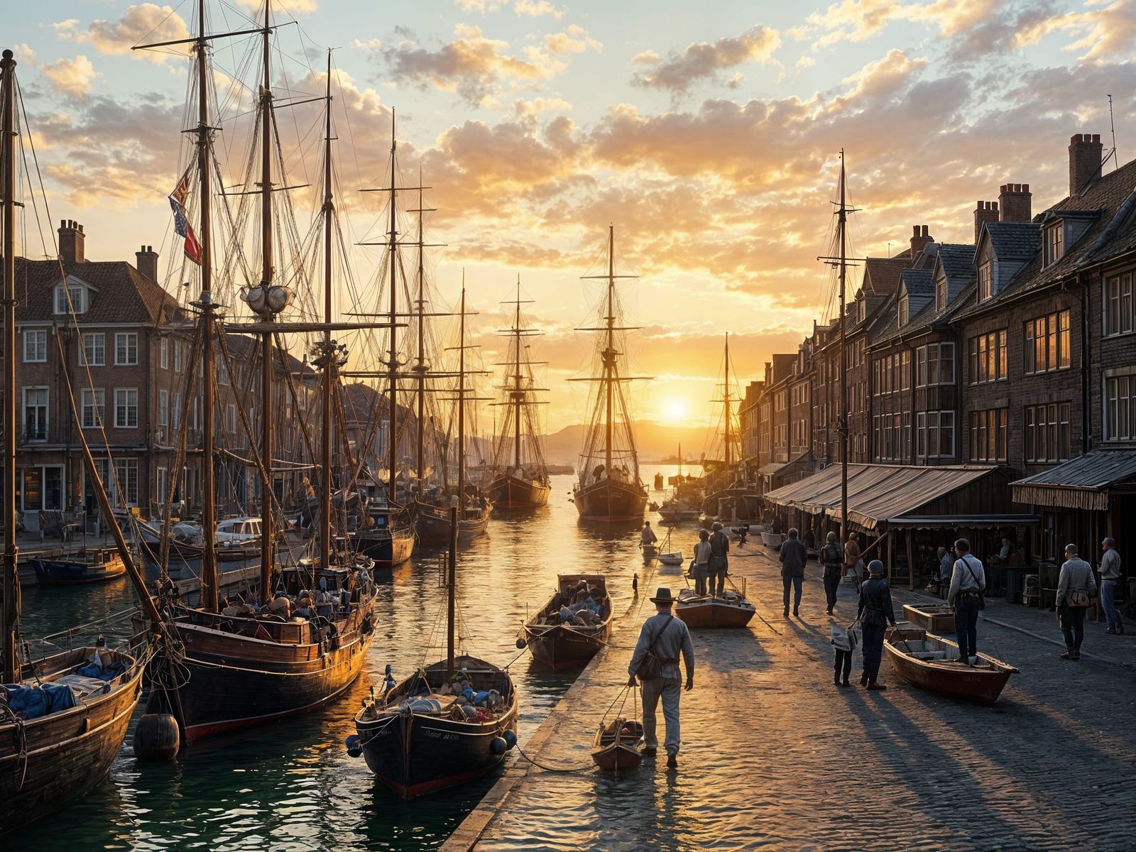 Dutch Harbor Scene at Sunrise in 18th-Century Style