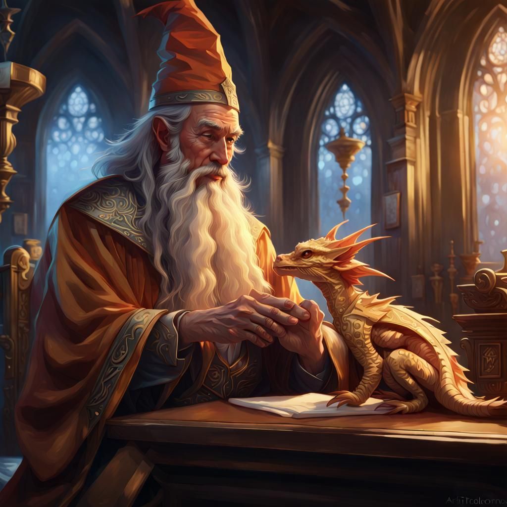 Wizard Cuddles Dragon: Hyperrealistic Fantasy Portrait