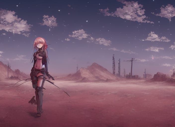 Anime Girl in Post-Apocalyptic Desert City