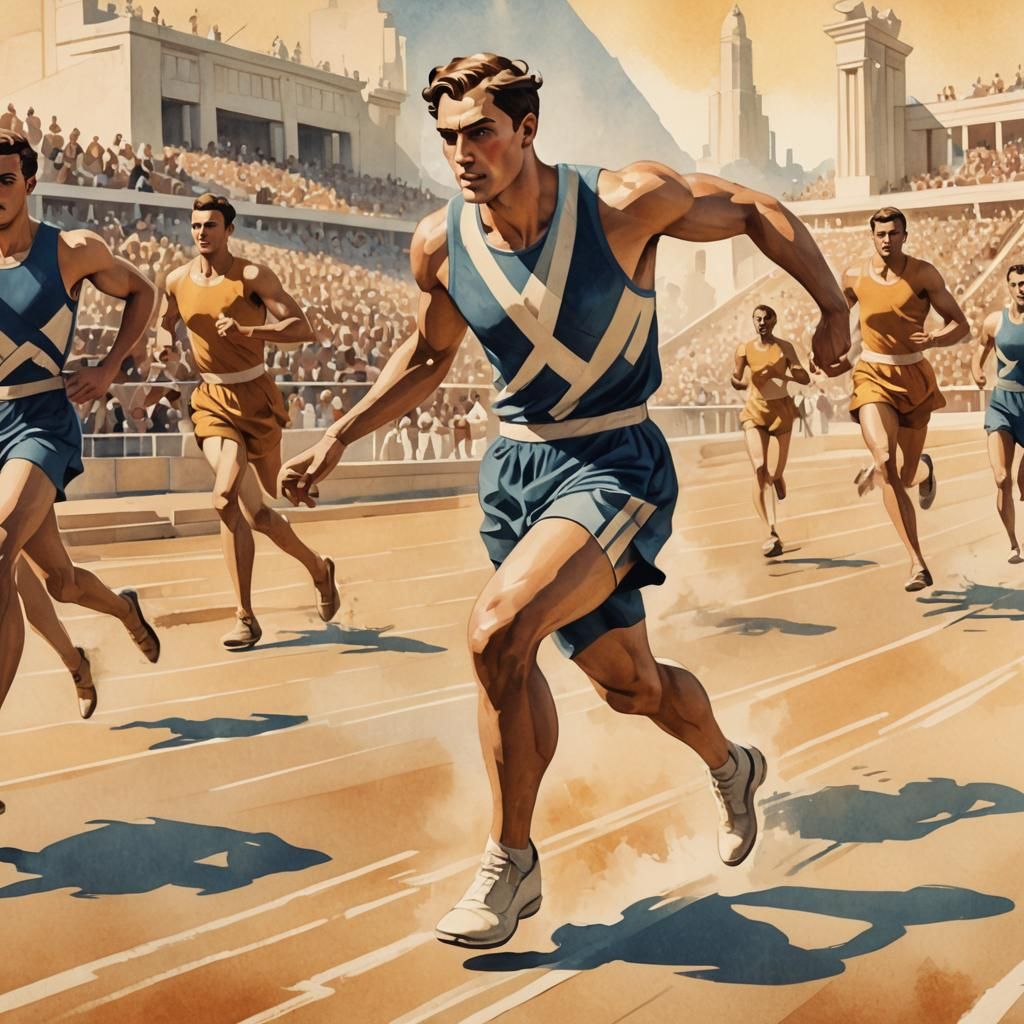 Greek Athlete Wins Race in Art Deco Style