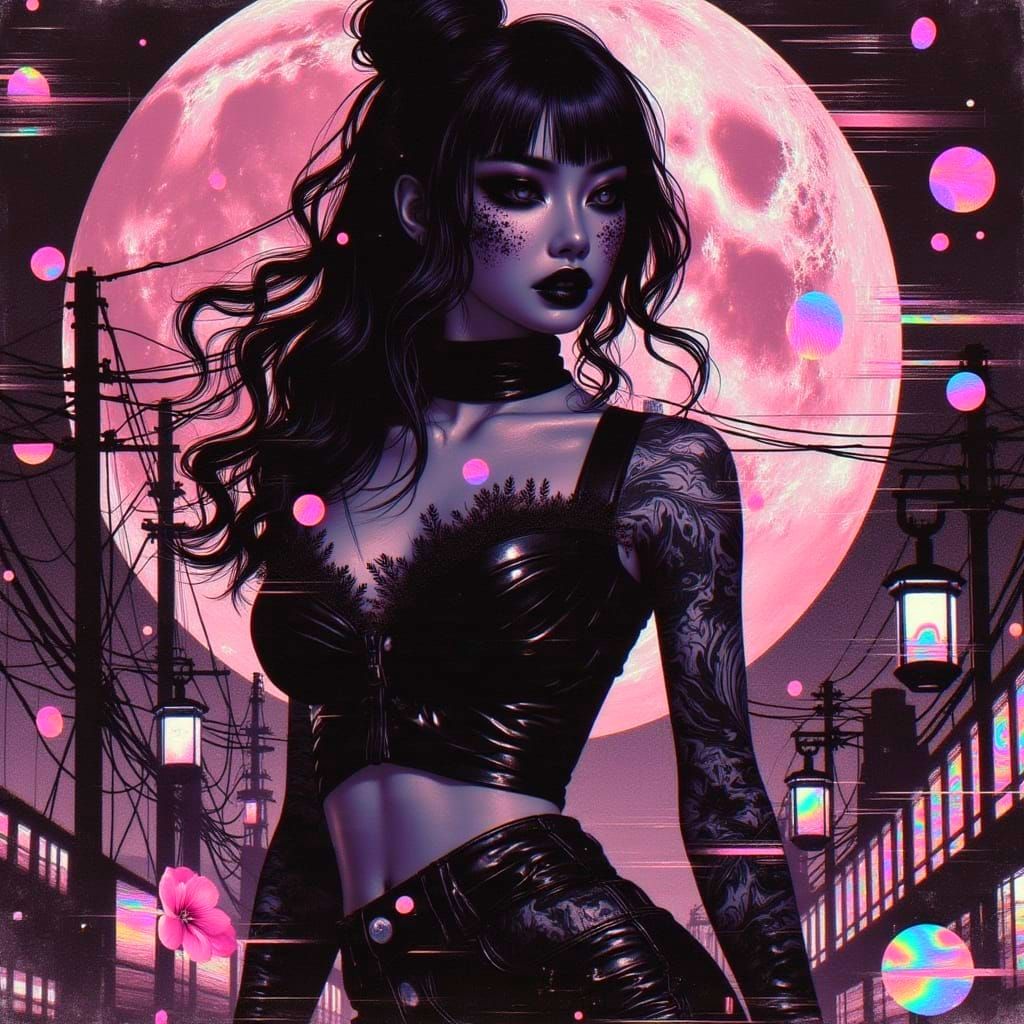 Gothic Cyberpunk Samurai Femme Fatale in Sakura Noir
