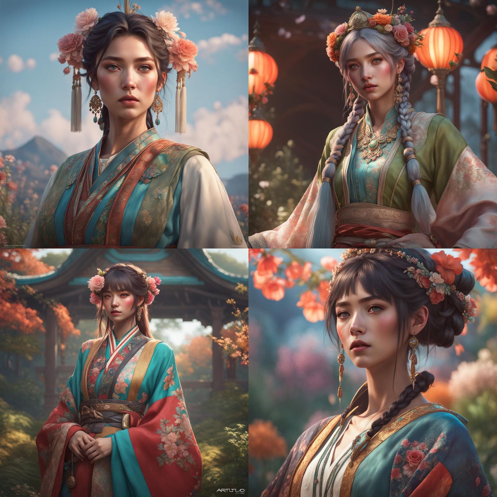 Mori Kei Fashion Models in Hyperdetailed Portrait