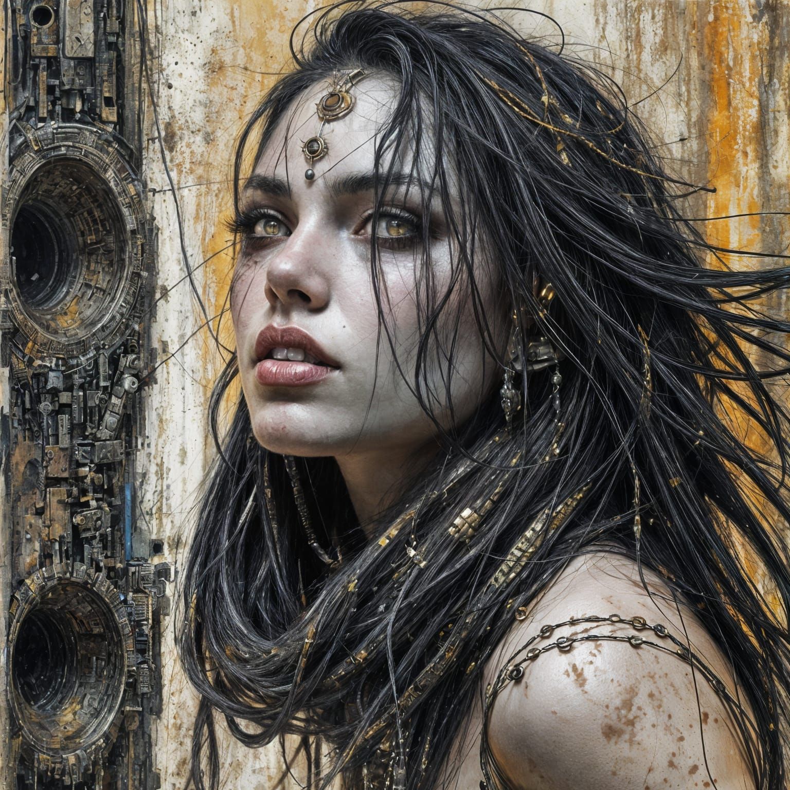 Cyberpunk Inca Woman: Dark Fantasy Art