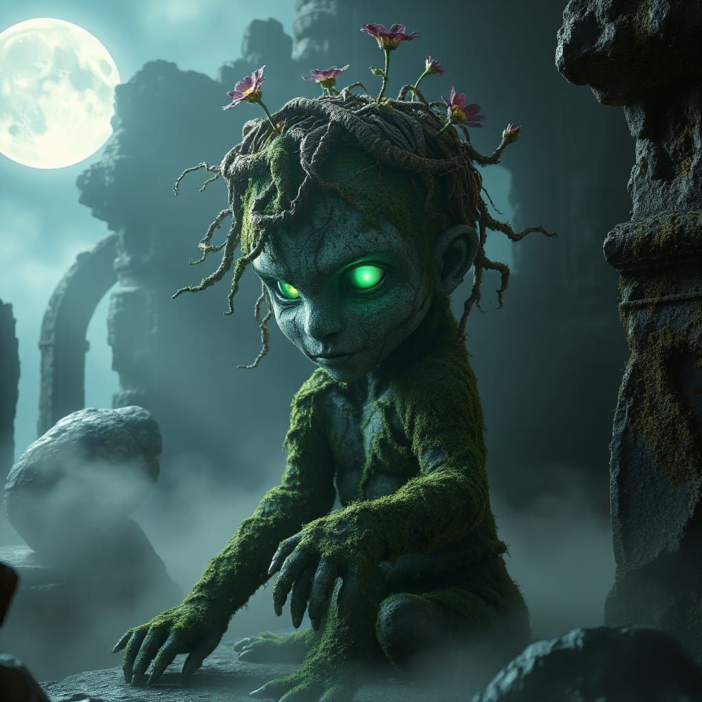 Moss Golem Sentinel in Moonlit Ruin