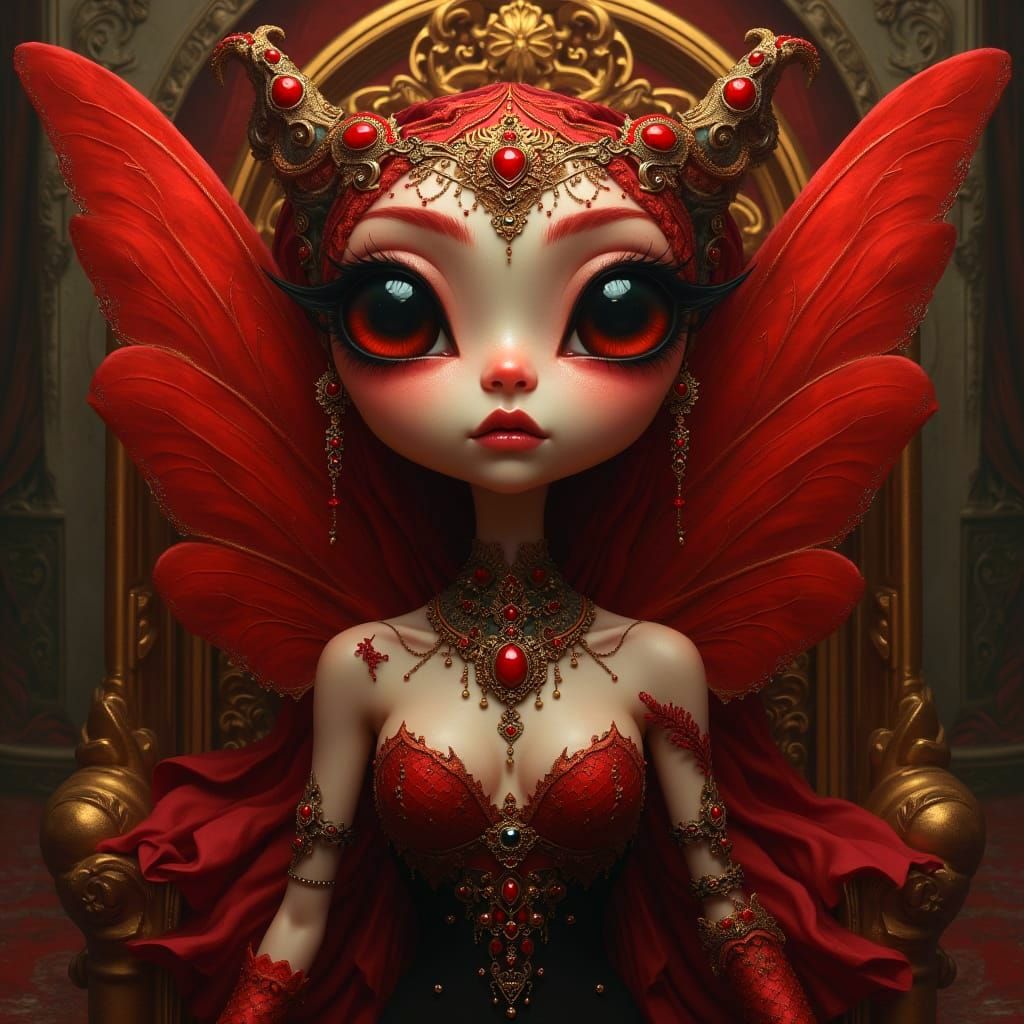 Gothic Red Fairy in Grand Throne Room