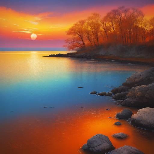 Lagoon Sunset: Dreamy Expressionist Landscape Painting