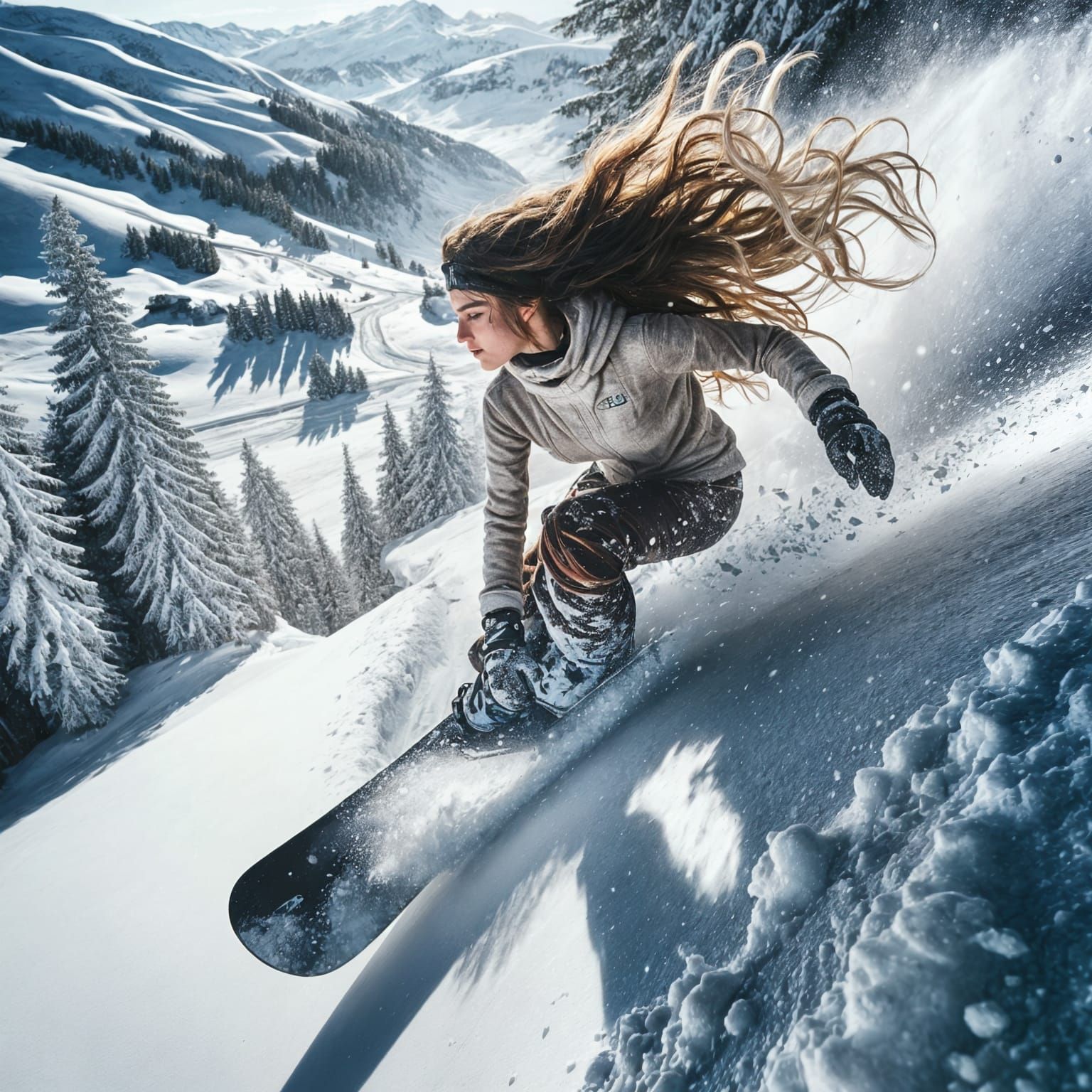 Thrilling Winter Sports Scene in Dynamic Snowy Landscape