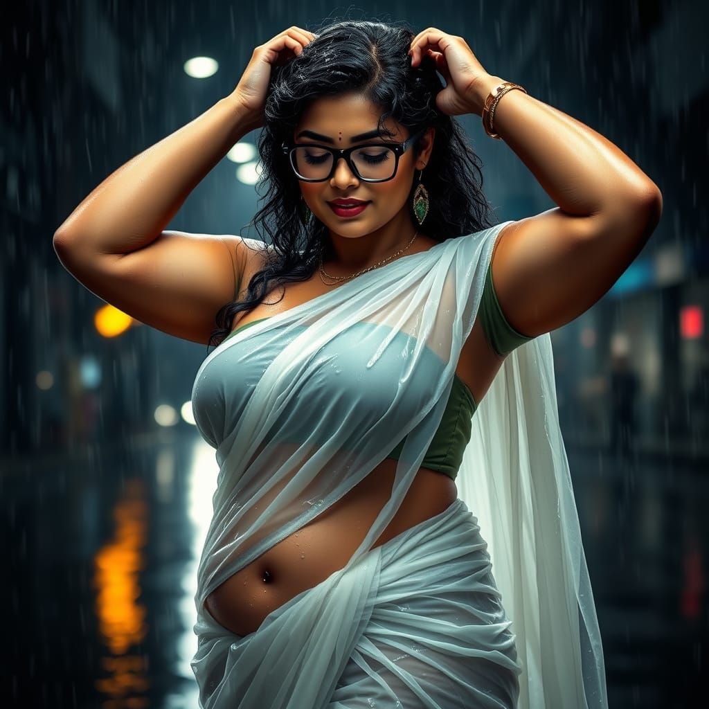 Voluptuous Indian Woman in Wet Saree, 3D Render